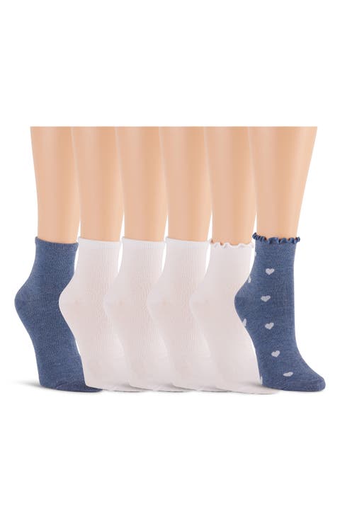 6-Pack Assorted Lettuce Edge Anklet Socks
