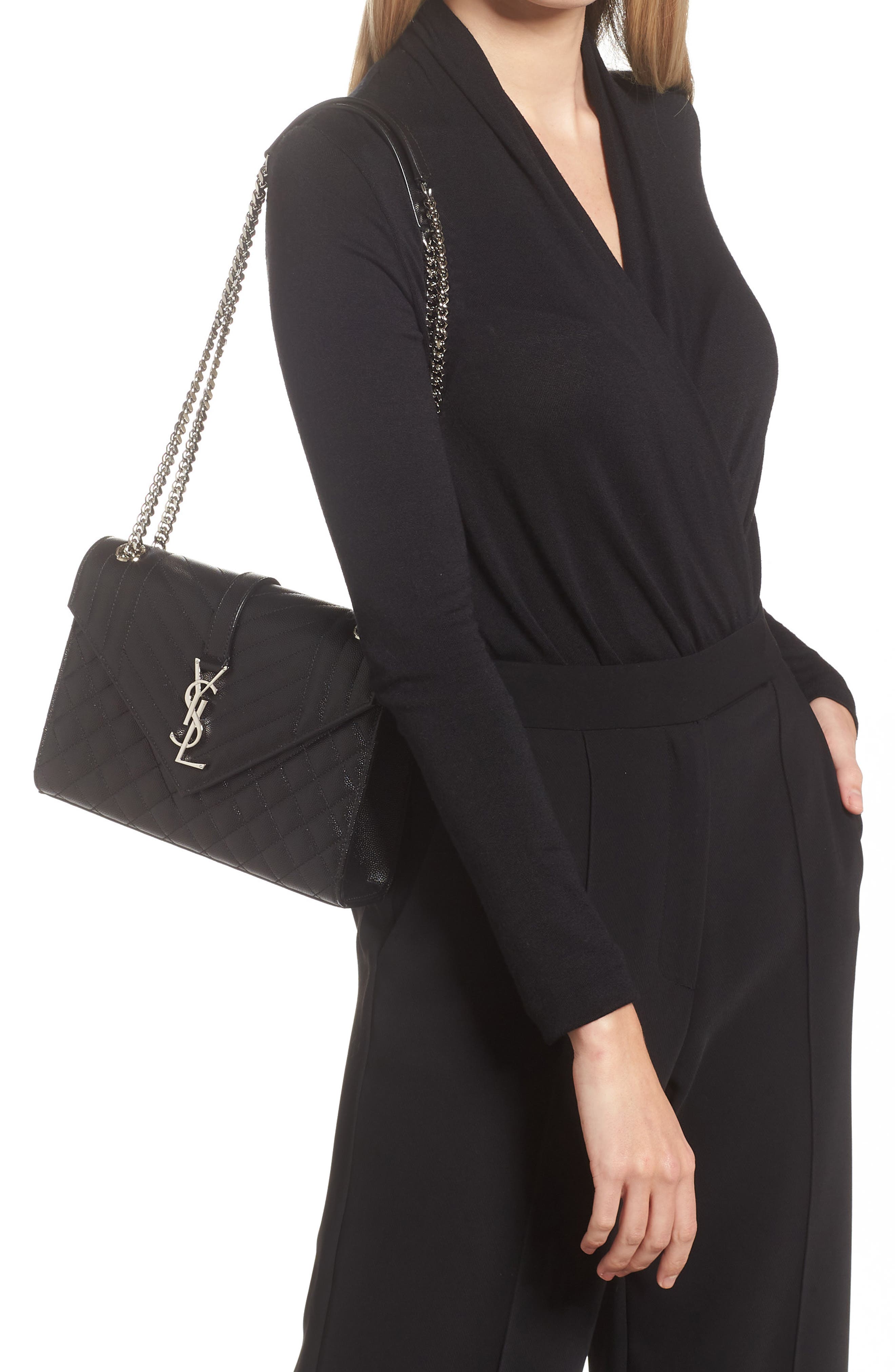 Saint Laurent Medium Monogram Matelassé Leather Shoulder Bag, Alternate, color, 