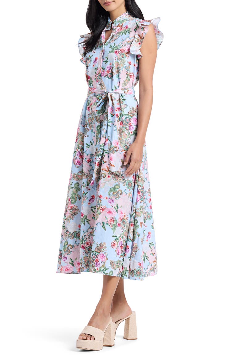 Sadie Floral Paisley Cap Sleeve Cotton Shirtdress, Alternate, color, BLUE MULTI