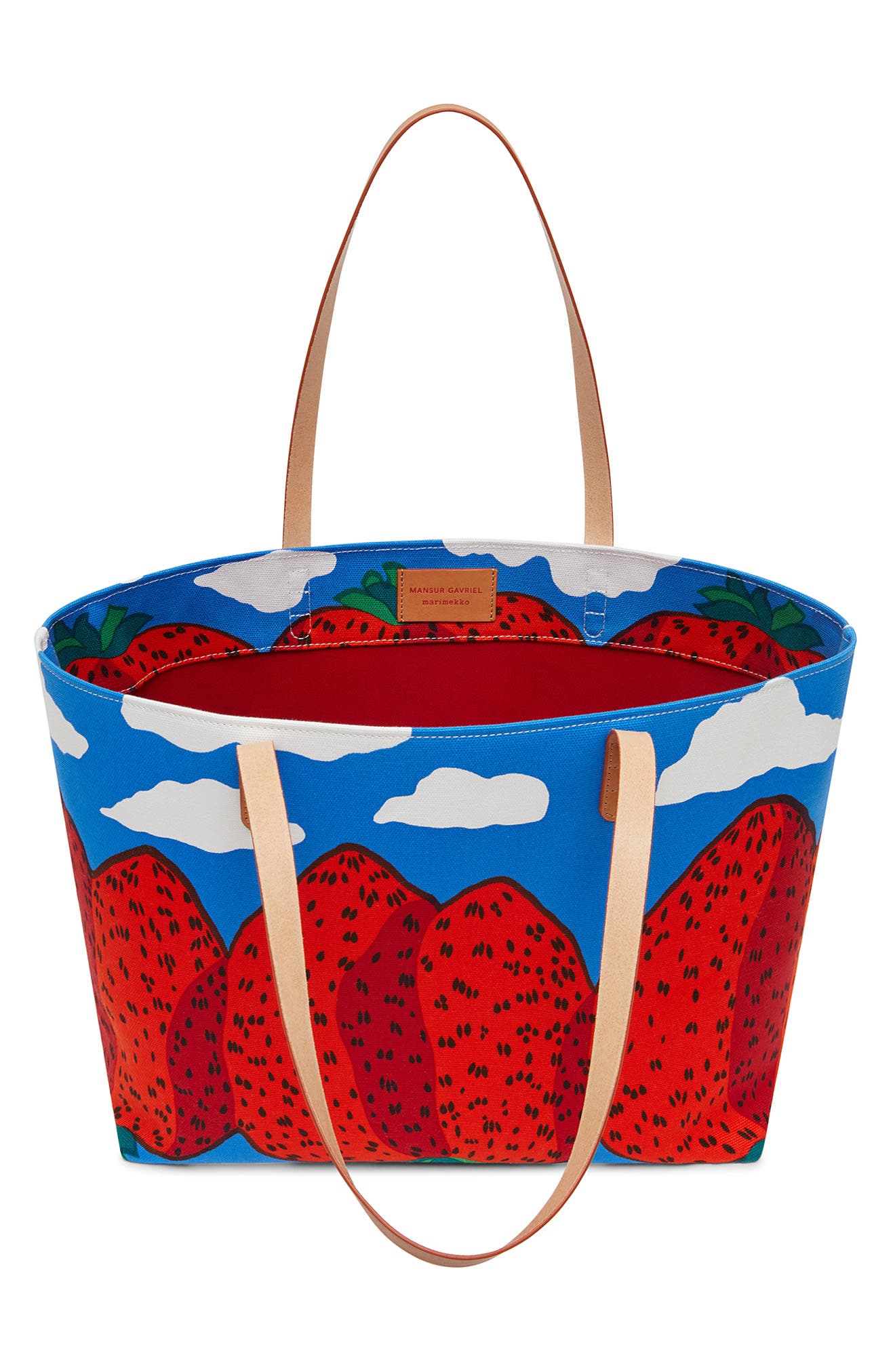 Mansur Gavriel x Marimekko Large Mansikkavuoret Print Canvas Tote, Alternate, color, 
