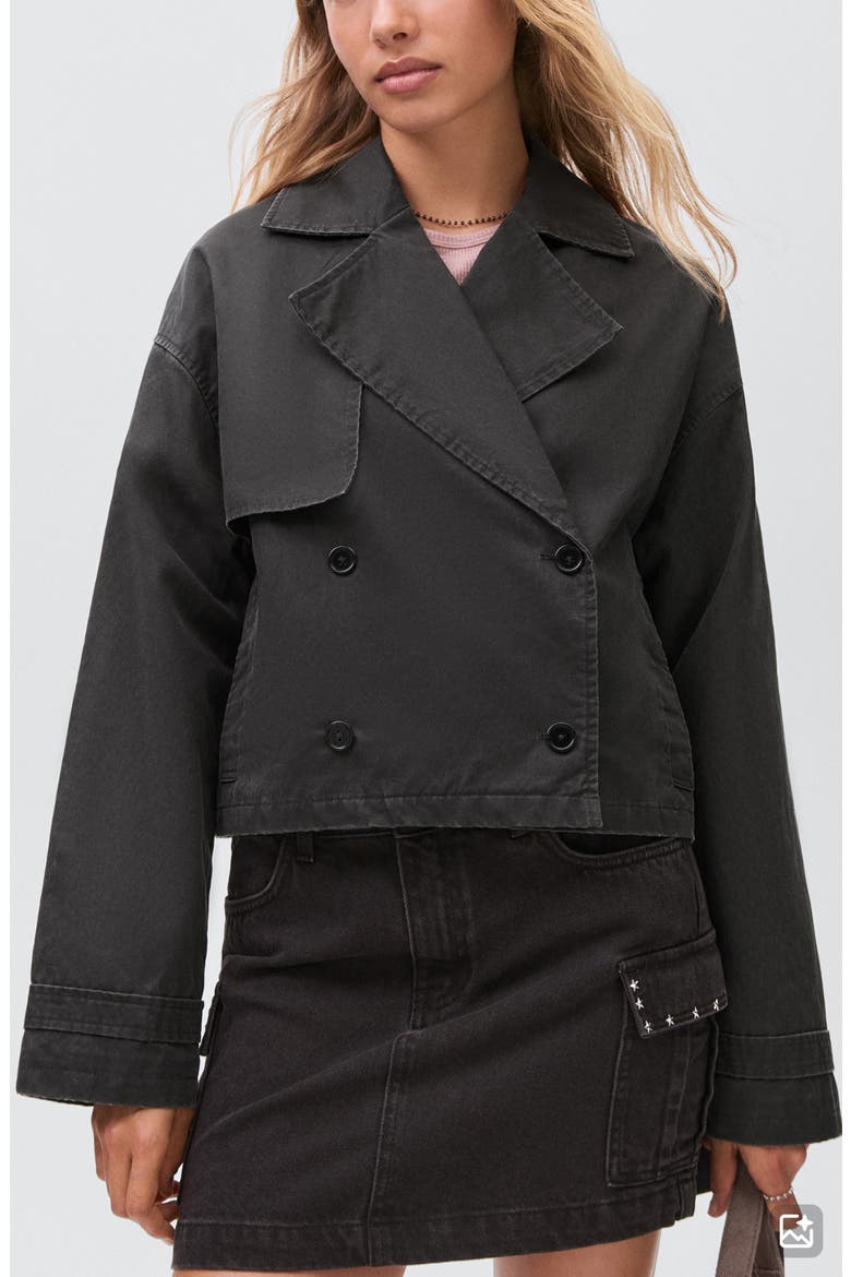 Short Wax Cotton Blend Trench Coat, Main, color, CHARCOAL