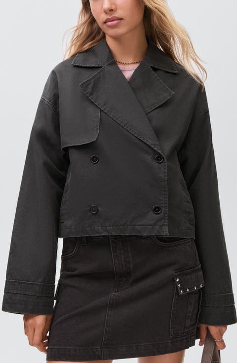 Short Wax Cotton Blend Trench Coat