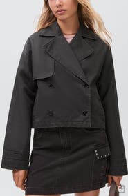 MANGO TEEN Short Wax Cotton Blend Trench Coat