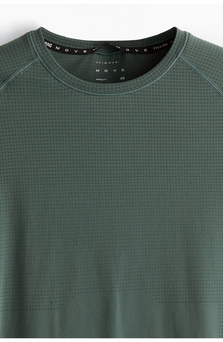 H&M Muscle Fit Sports T-shirt With Drymove, Alternate, color, Dusty Green