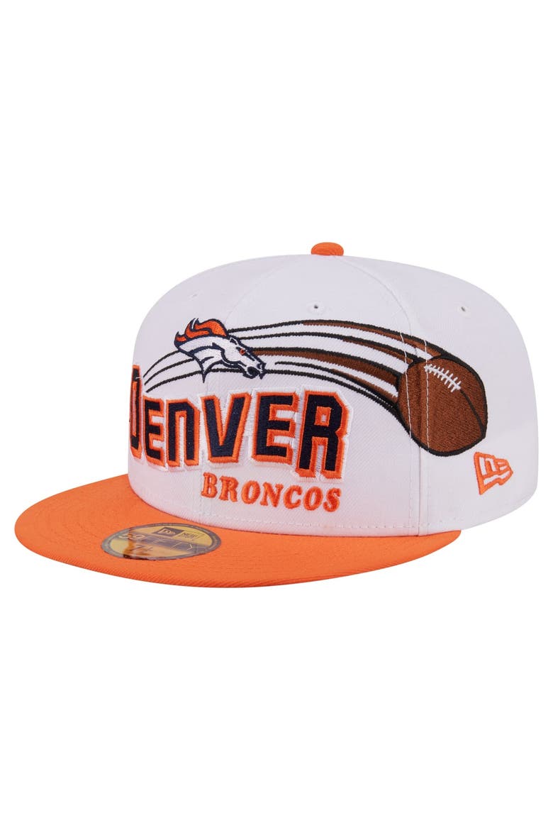 Men's New Era White/Orange Denver Broncos Retro Swoop 59FIFTY Fitted Hat, Alternate, color, White