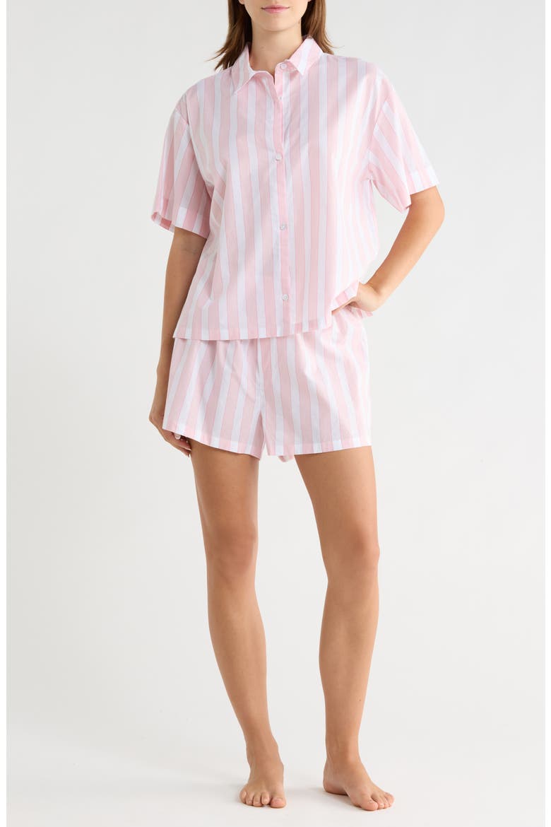 Yarn Dye Stripe Shortie Pajamas, Main, color, WHITE- PINK MILLIE STRIPE