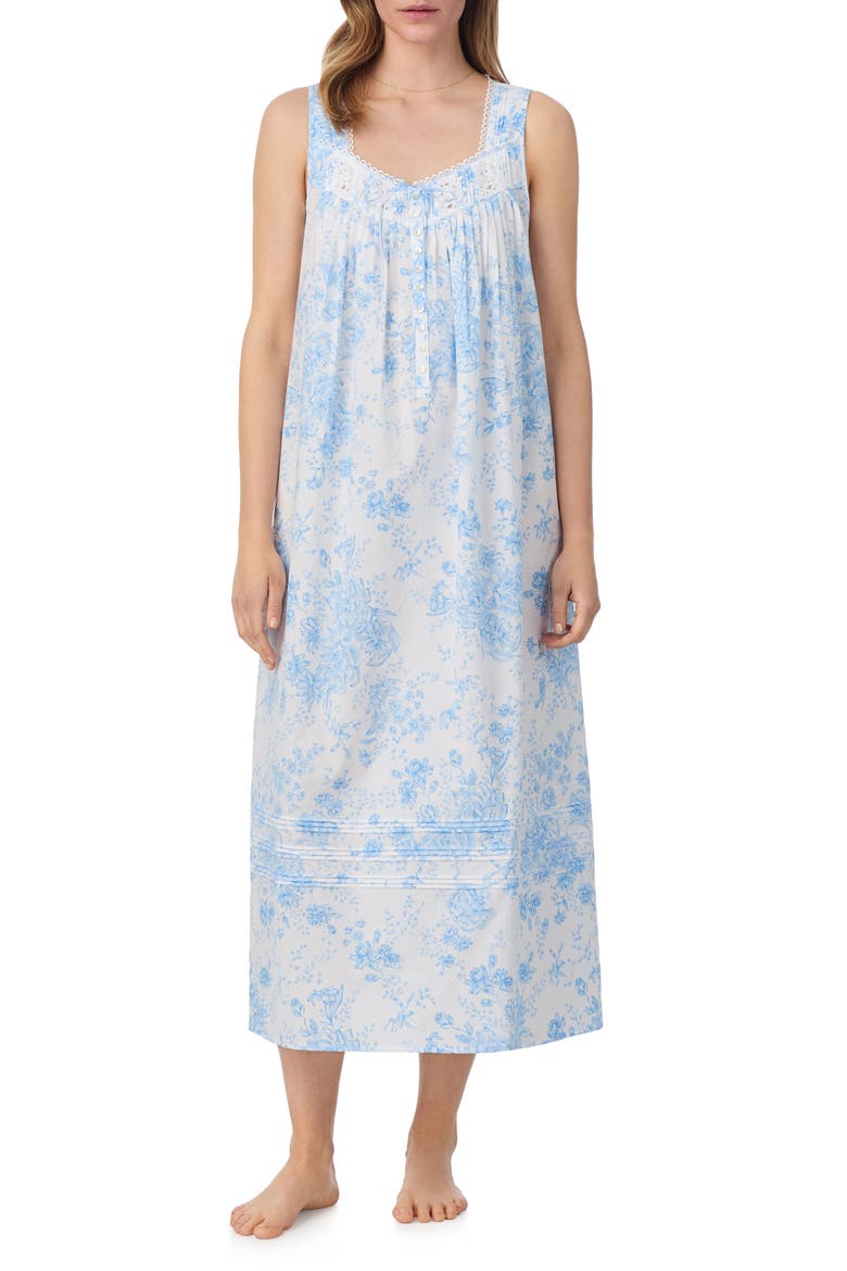 Sleeveless Cotton Lawn Ballet Nightgown, Main, color, WHITE/ BLUE FLOWER