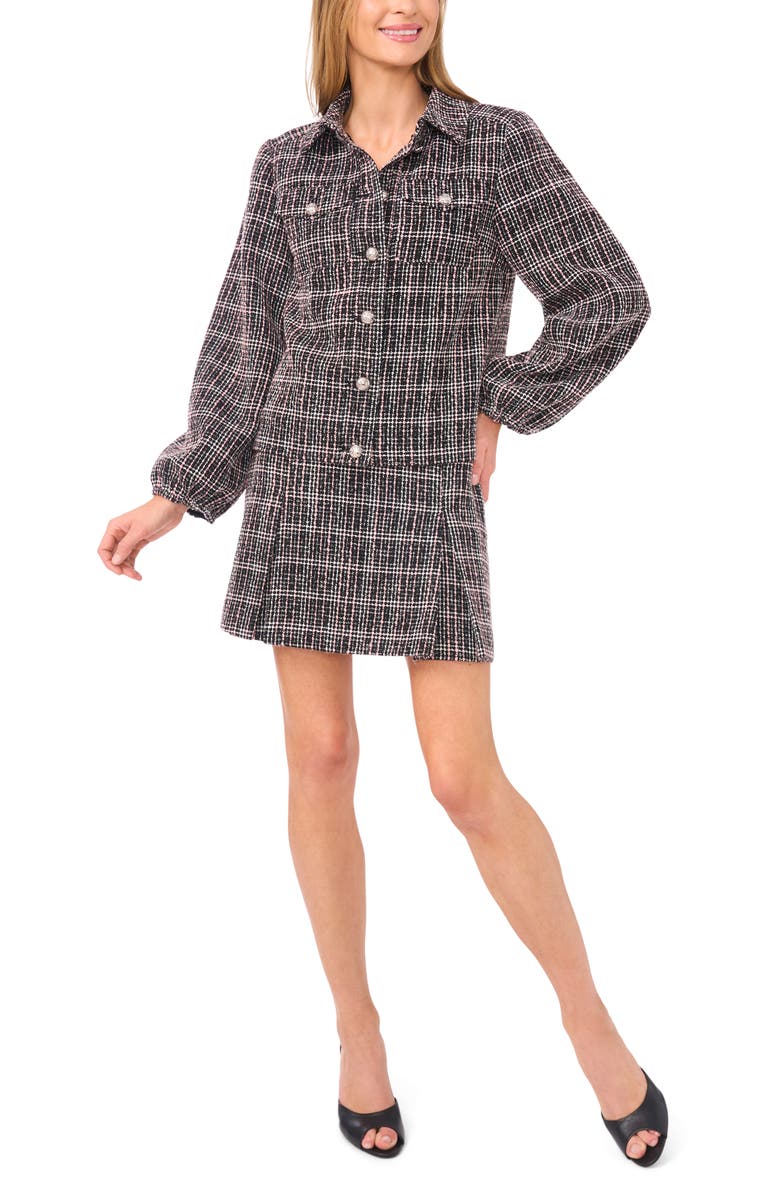 CeCe Balloon Sleeve Tweed Jacket, Alternate, color, Rich Black