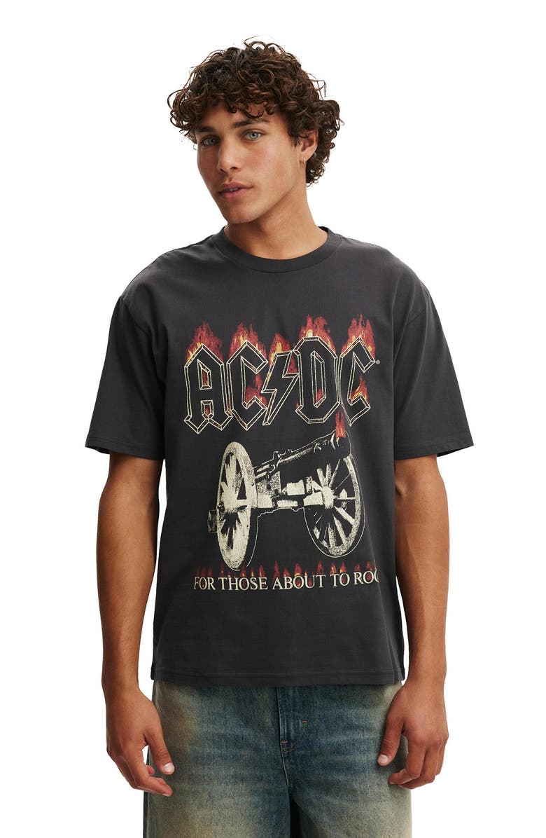 Cotton On Men's Premium Loose Fit Music T-Shirt, Main, color, Washed Black - Ac Dc - For