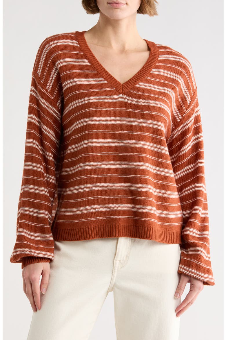 Bubble Hem Long Sleeve Sweater, Main, color, BRICK/ IVORY
