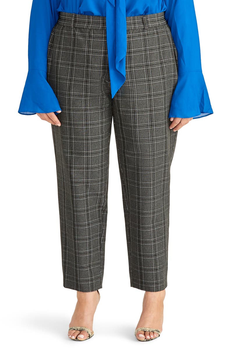 Rachel Roy Collection High Waist Grey Check Tapered Trousers, Main, color, 