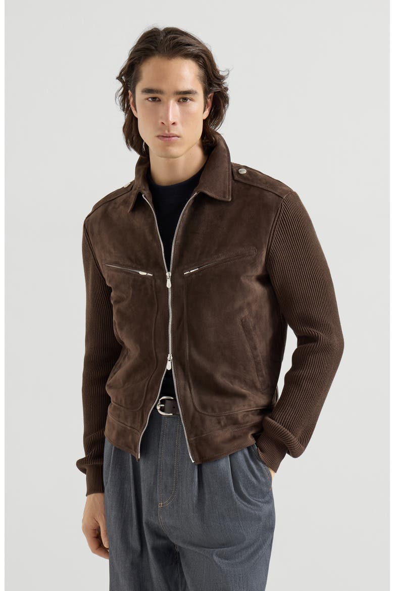 Suede and knit outerwear jacket, Main, color, Espresso