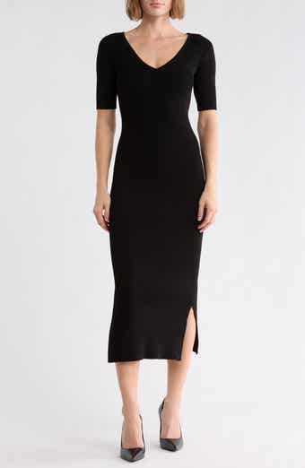 V-Neck Ribbed Midi Dress