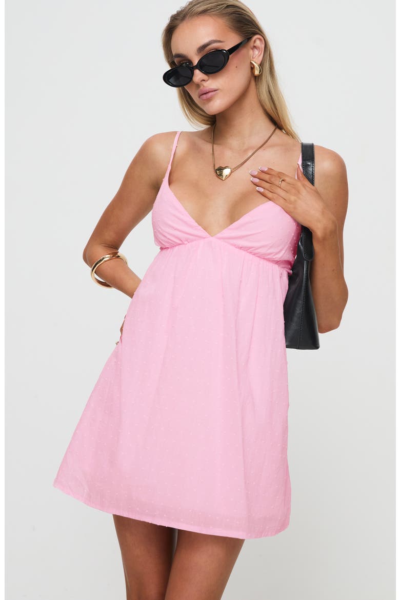 Koko Swiss Dot Cotton Babydoll Minidress, Alternate, color, PINK