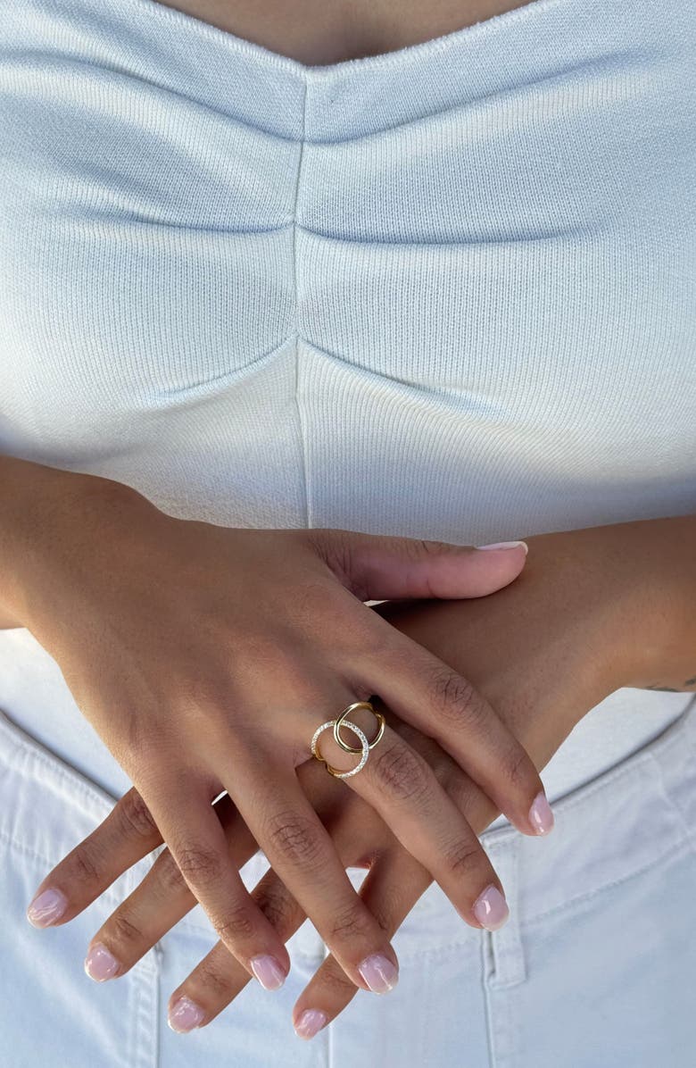 ADORNIA FINE Pavé 925 Sterling Silver CZ Interlocking Ring, Alternate, color, Gold