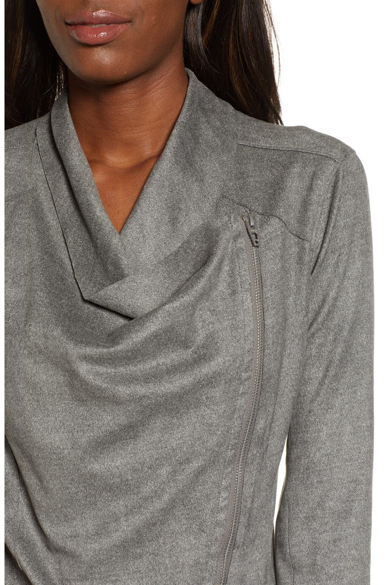 Faux Suede Drape Jacket, Alternate, color, HEATHERED GREY