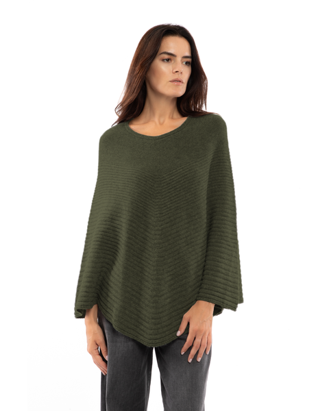 Pure Cashmere Ribbed Knit Poncho