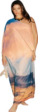 ELOQUII Printed Cape Maxi Dress