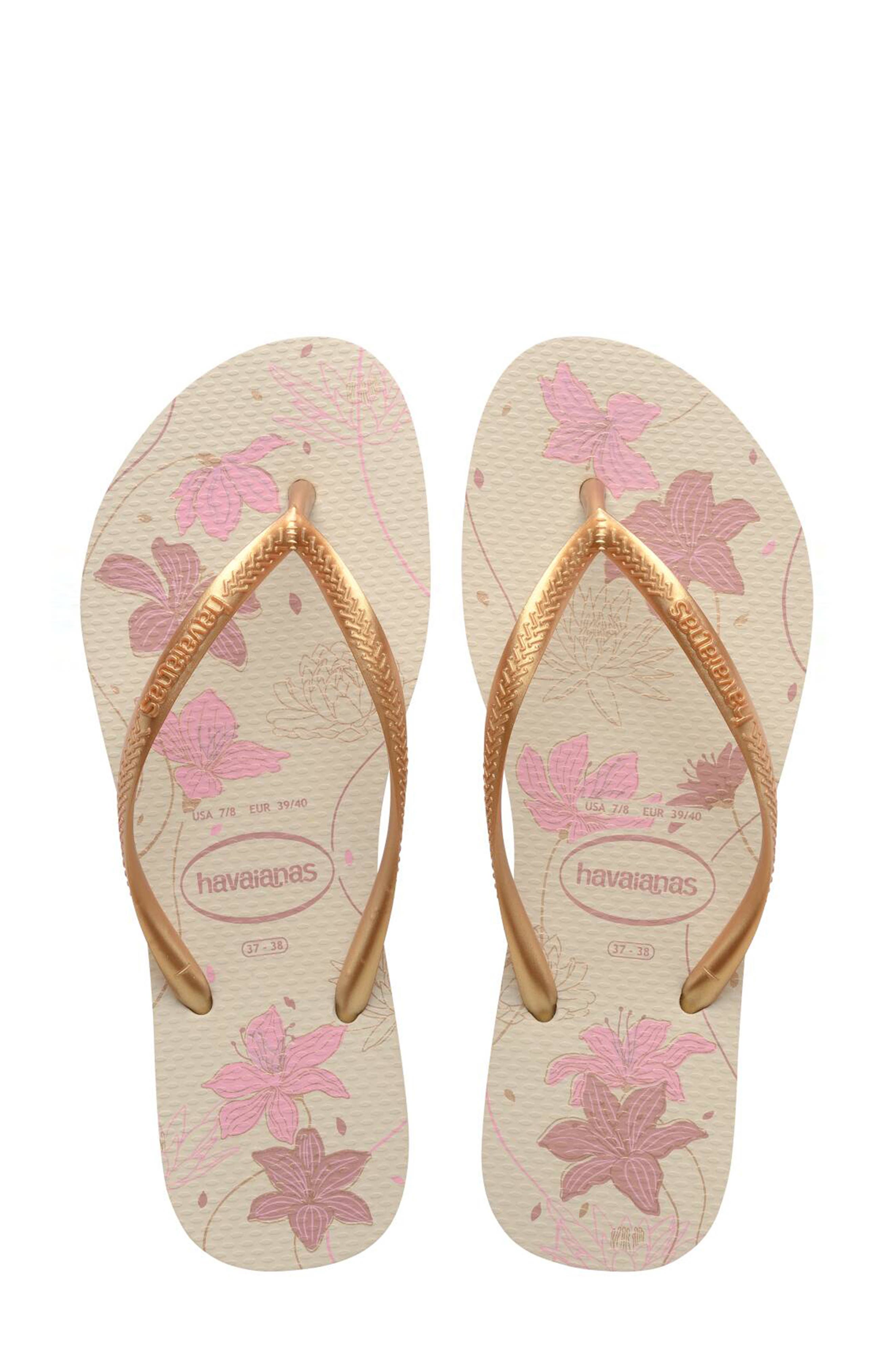 Havaianas Slim Flip Flop, Alternate, color, Beige/ Golden