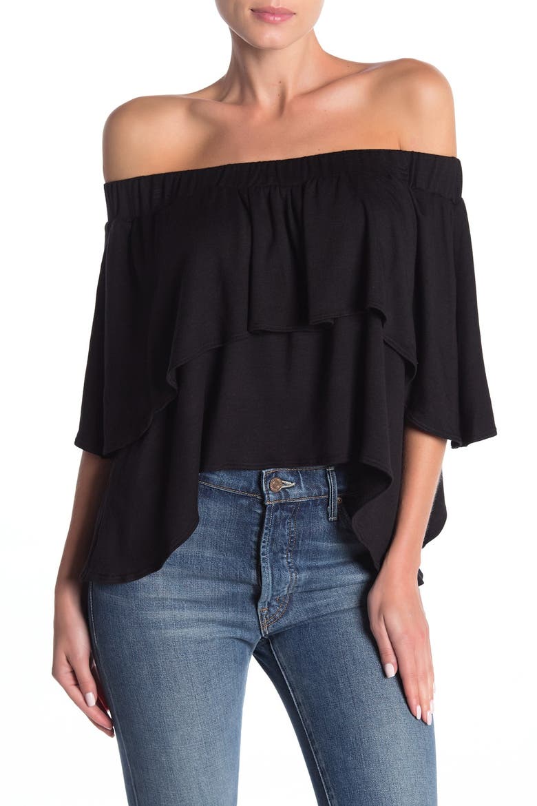 Off-The-Shoulder Double Ruffle Top, Main, color, BLACK