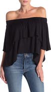 GO COUTURE Off-The-Shoulder Double Ruffle Top