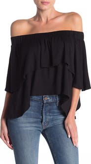 GO COUTURE Off-The-Shoulder Double Ruffle Top