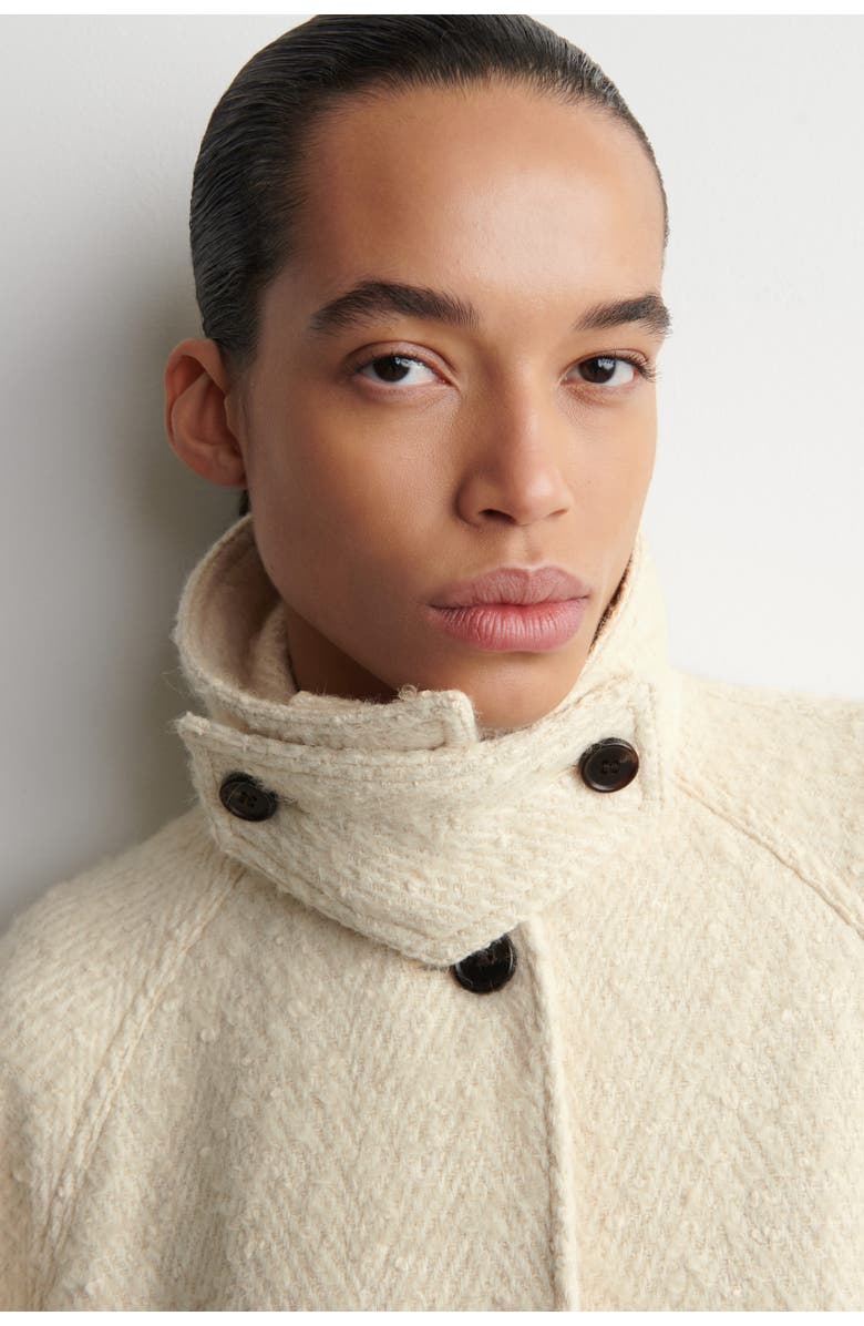 COS Mock-Neck Wool-Herringbone Short Coat, Alternate, color, Cream
