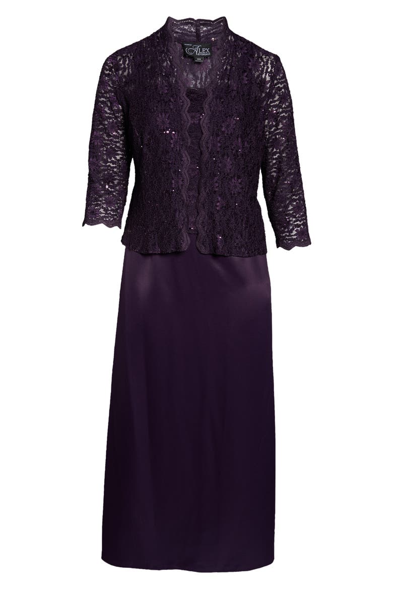 Alex Evening A-Line Gown & Lace Jacket, Alternate, color, EGGPLANT