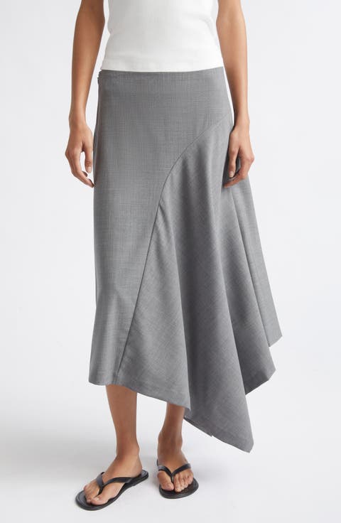 Asymmetric Wool Midi Skirt