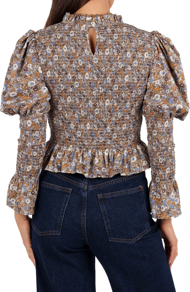 Petal & Pup Novah Smocked Puff Sleeve Crop Top, Alternate, color, Olive Floral