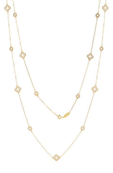 CZ Pavé Station Chain Necklace
