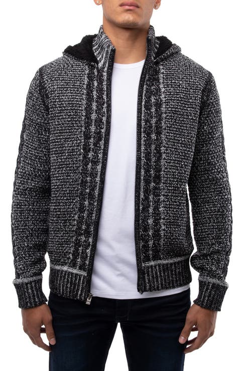 Hooded Full-Zip Mock Neck Sweater Jacket