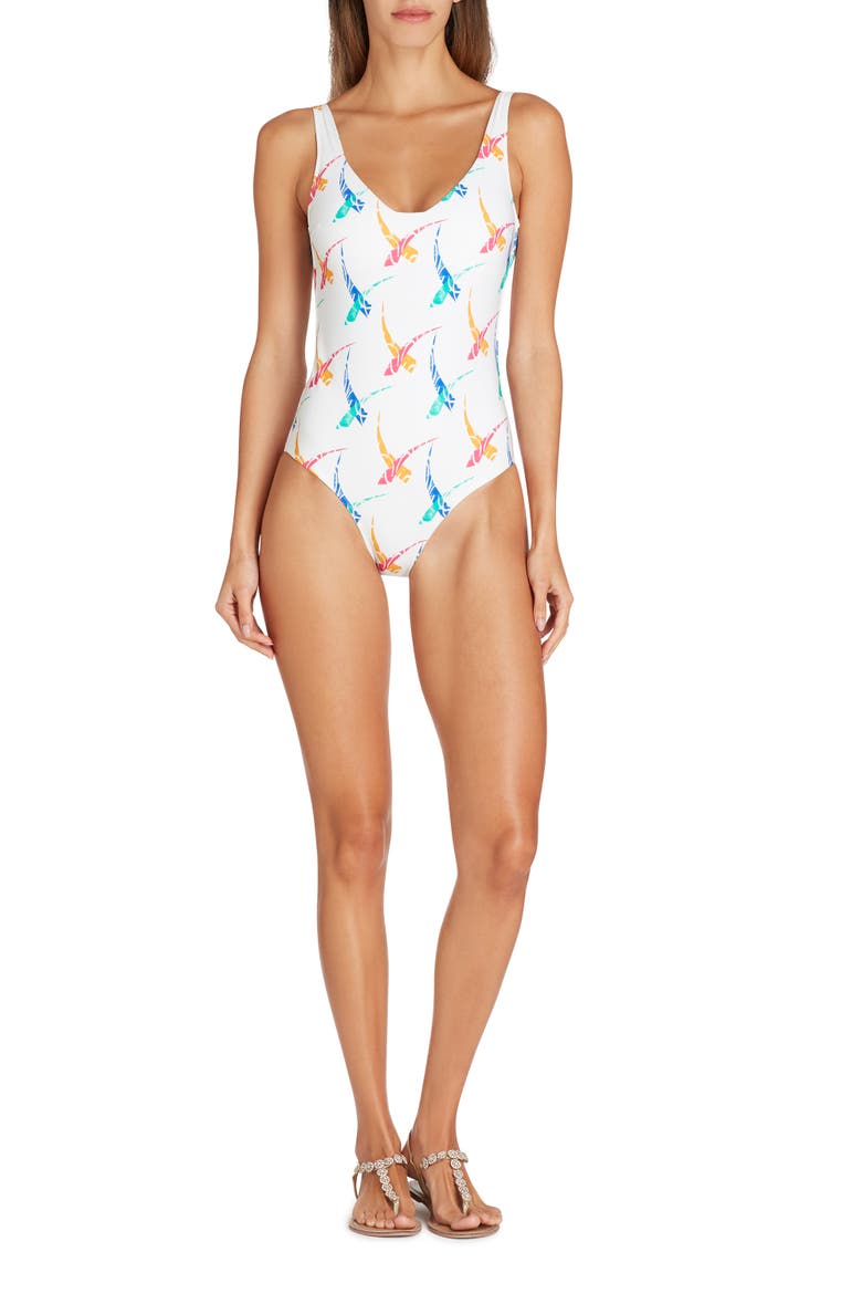 Verona Printed One-piece Swimsuit, Alternate, color, Off White