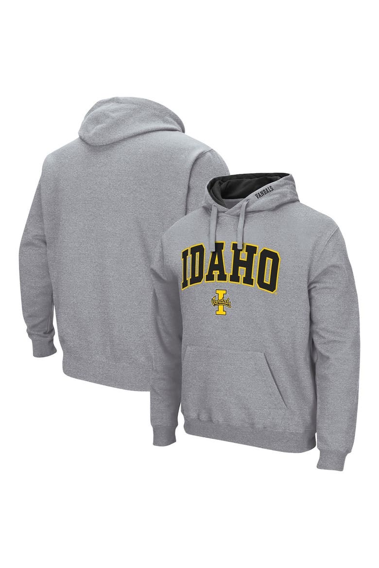 Men's Colosseum Heathered Gray Idaho Vandals Arch and Logo Pullover Hoodie, Main, color, Heather Gray