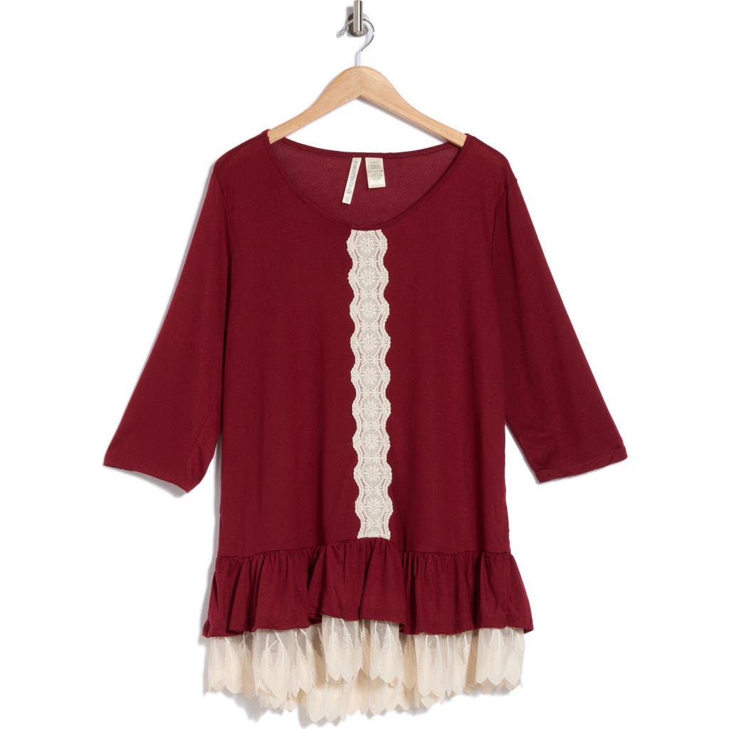 FORGOTTEN GRACE FORGOTTEN GRACE THREE-QUARTER SLEEVE CROCHET PEPLUM TOP