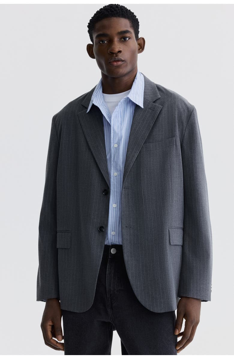 H&M Oversized Fit Single-breasted Jacket, Alternate, color, Gray/Pinstriped