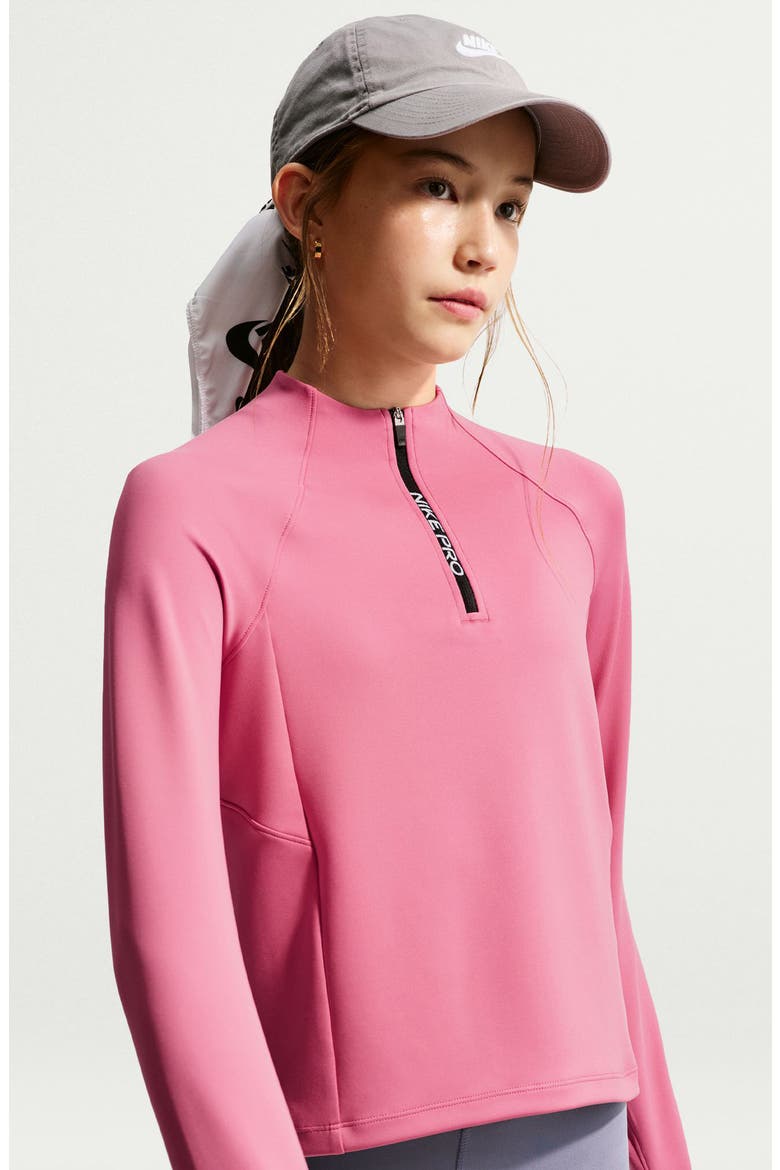 Pro Dri-FIT Half Zip Long Sleeve Top, Alternate, color, PEONY/ PEONY/ WHITE
