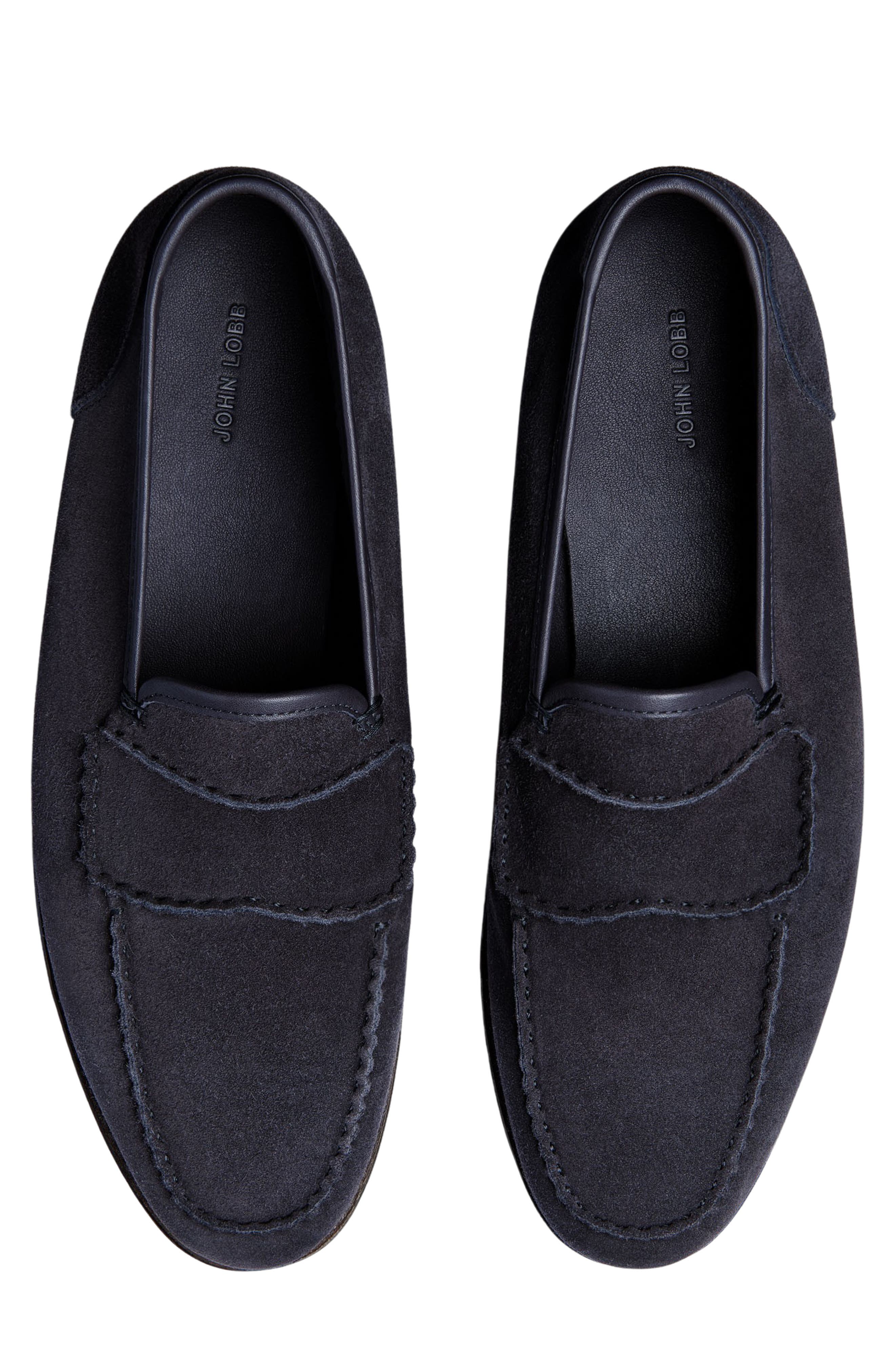 John Lobb Bath Suede Loafer, Alternate, color, Navy