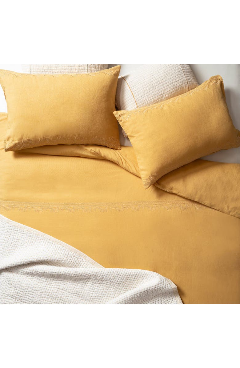 Zsa Zsa Zsu Mino Emroidered King Size Cotton Linen Duvet Cover Set 94X87 In, Main, color, Mustard