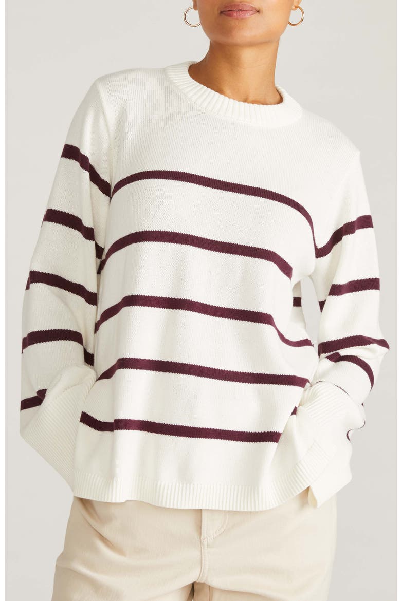 Bardot Stripe Cotton Sweater, Main, color, CREAM/ ACAI STRIPE