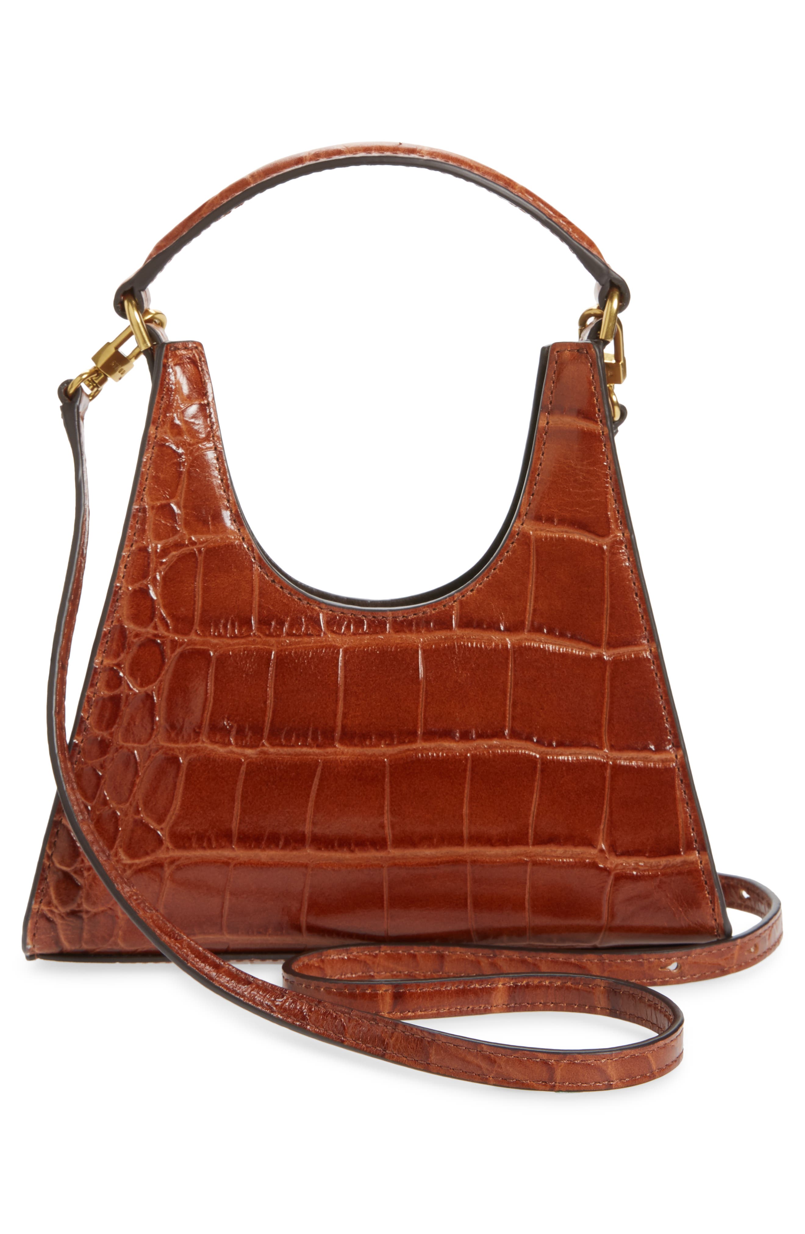 STAUD Mini Rey Croc Embossed Leather Crossbody Bag, Alternate, color, 