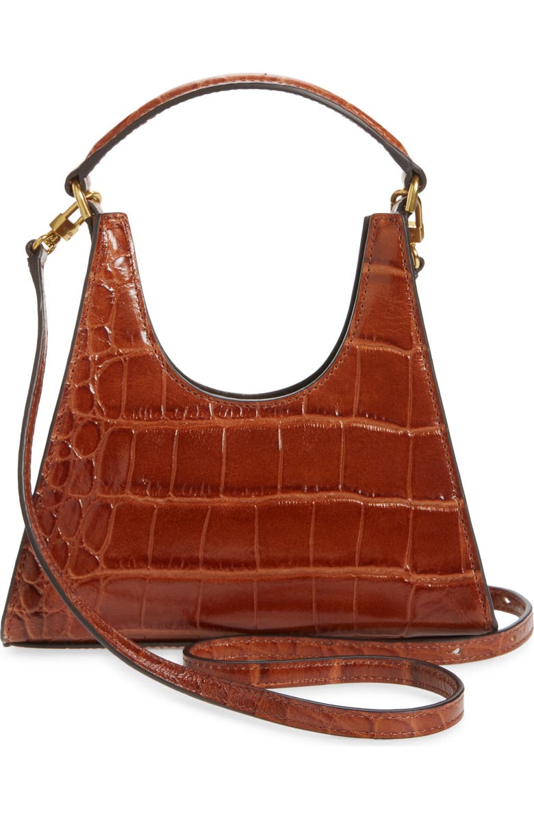 STAUD Mini Rey Croc Embossed Leather Crossbody Bag, Alternate, color,