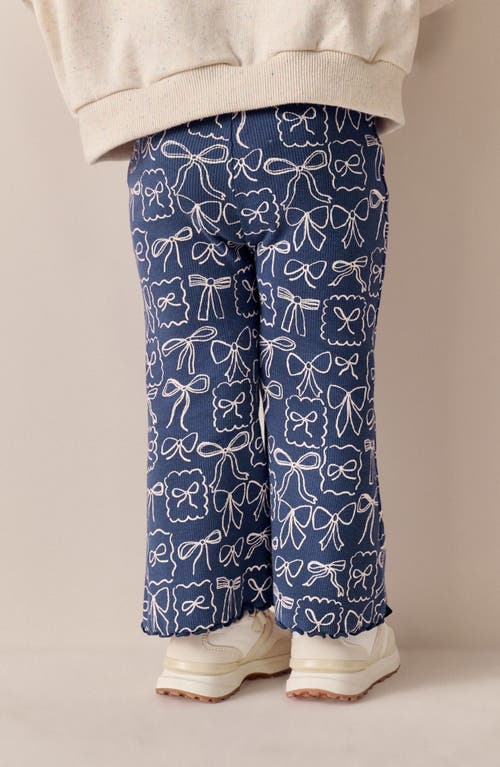 Next Kids' Bow Print Rib Flare Leggings In Blue