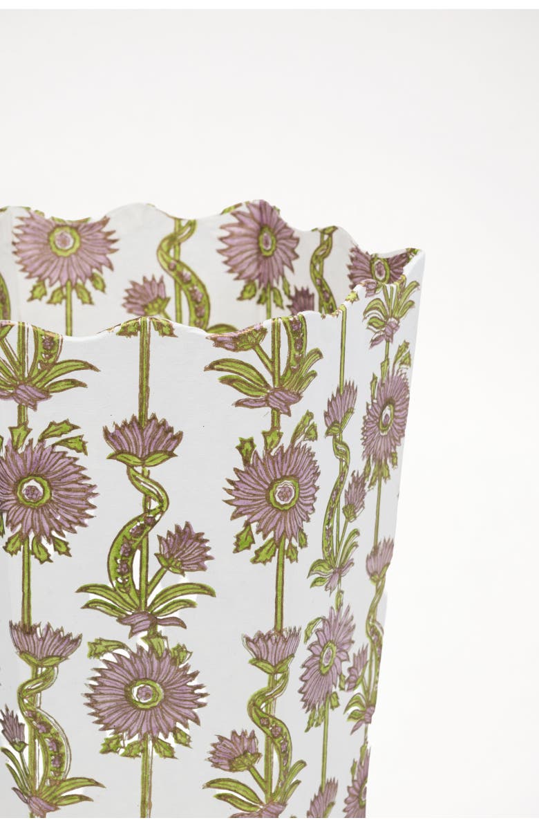 Inner Child Floral Vines Blockprint Scallop Waste Bin / Storage Bin, Alternate, color, Lilac Purple