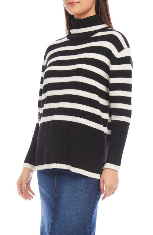 Karen Kane Stripe Turtleneck Sweater In Black