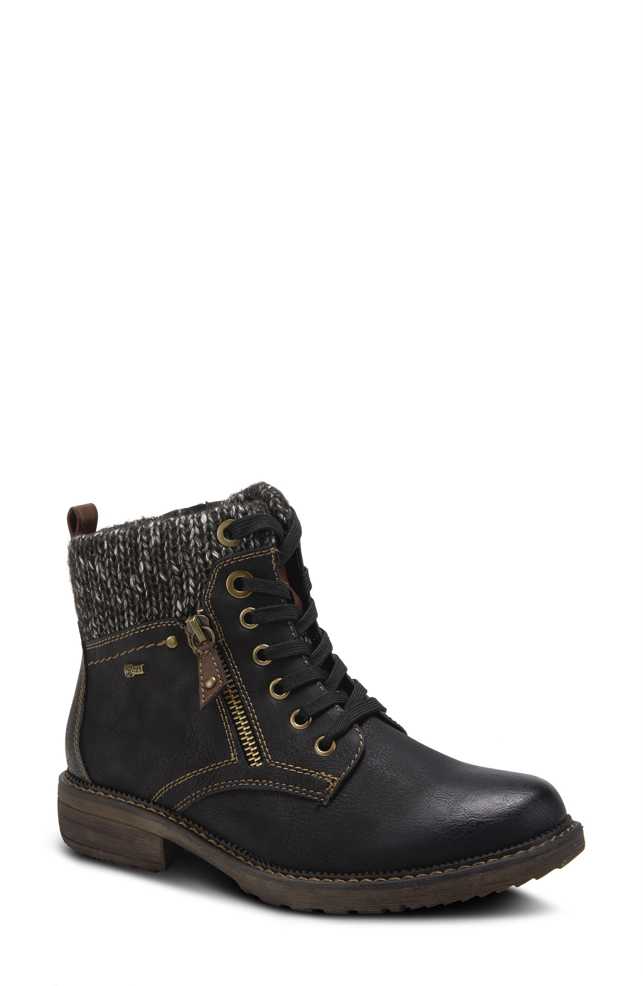 Spring Step Khazera Lace-Up Boot, Main, color, Black Faux Leather
