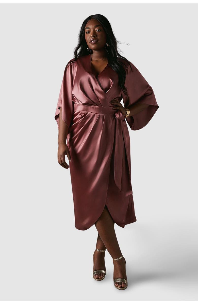 Coast Plus Satin Wrap Midi Dress, Main, color, Rose