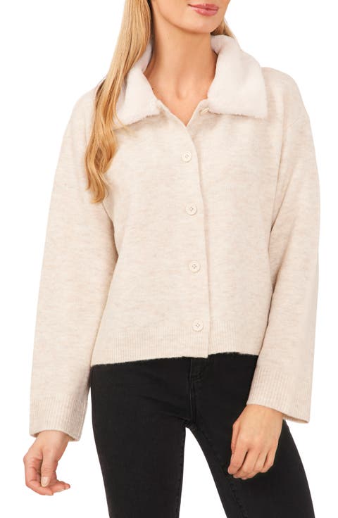Crop Cardigan with Faux Fur Collar