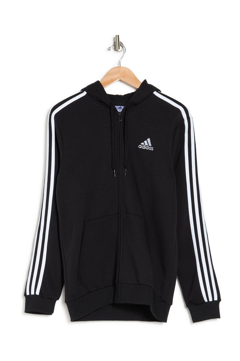 3-Stripes Zip Fleece Hoodie, Alternate, color, BLACK