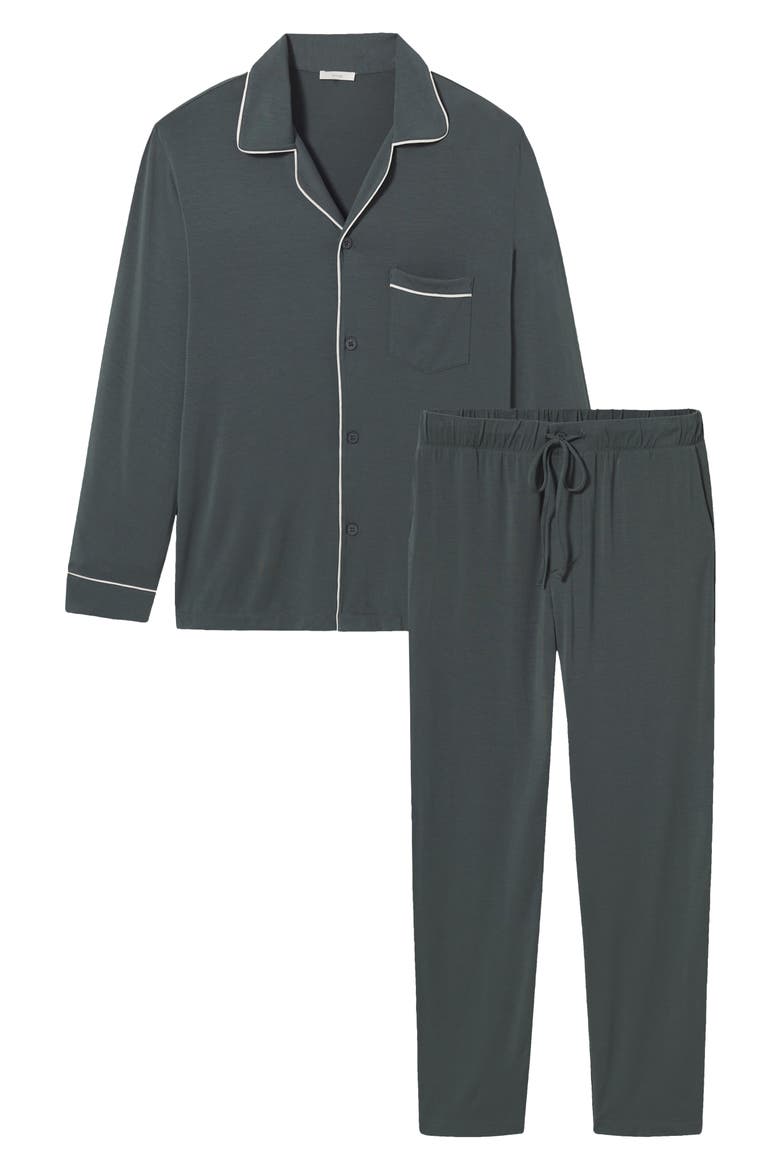 William Stretch Tencel® Modal Long Pajamas, Alternate, color, PINE/IVORY